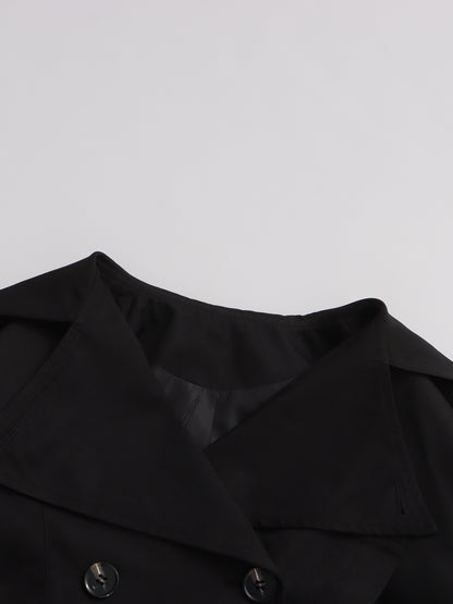 Black Cropped Trench Coat with Belted Waist