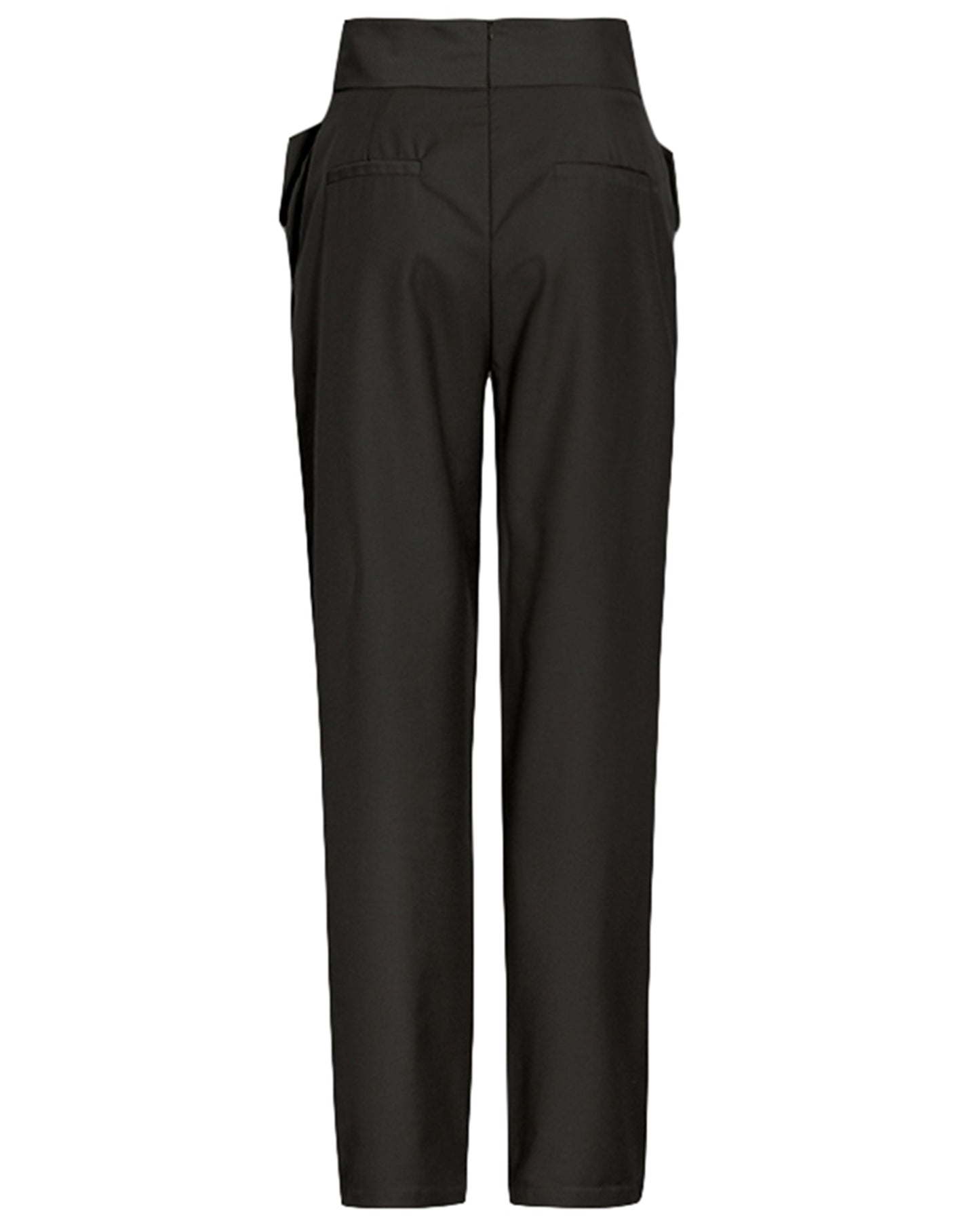 Black Cross-Waist Button-Accent Tapered Pants