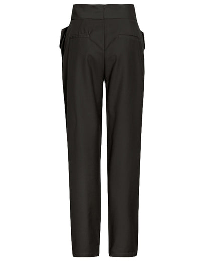 Black Cross-Waist Button-Accent Tapered Pants