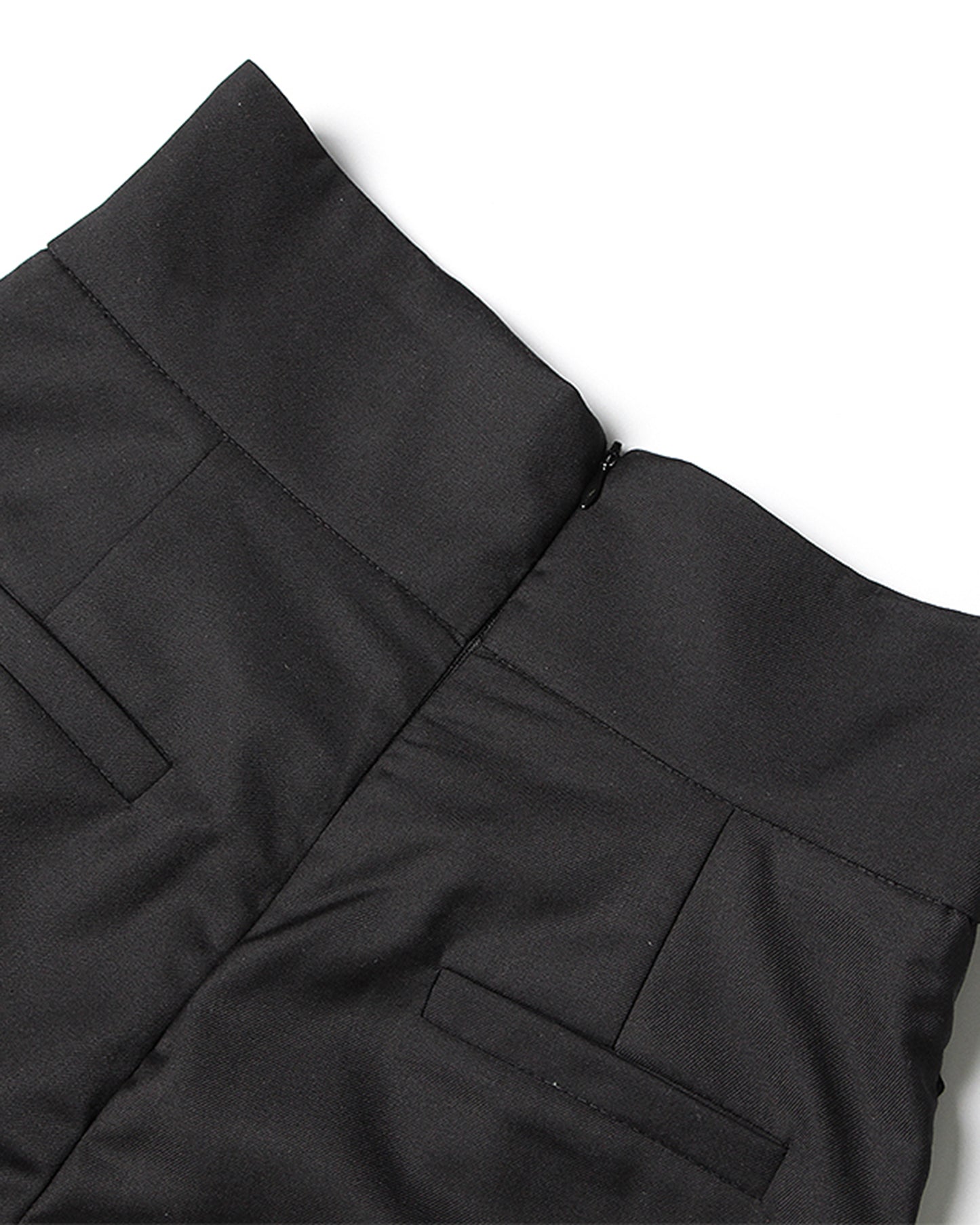 Black Cross-Waist Button-Accent Tapered Pants