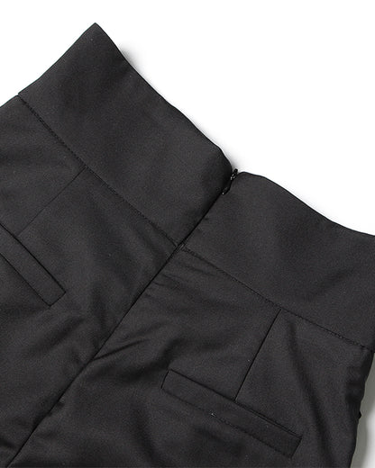 Black Cross-Waist Button-Accent Tapered Pants