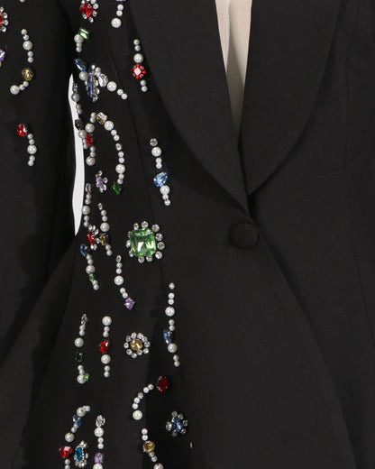 Black Crystal-Embellished Peplum Blazer
