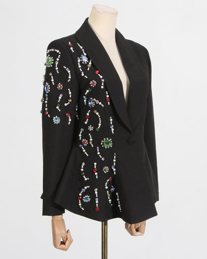 Black Crystal-Embellished Peplum Blazer