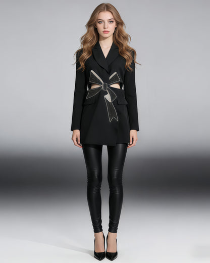Black Crystal Bow Cutout Blazer