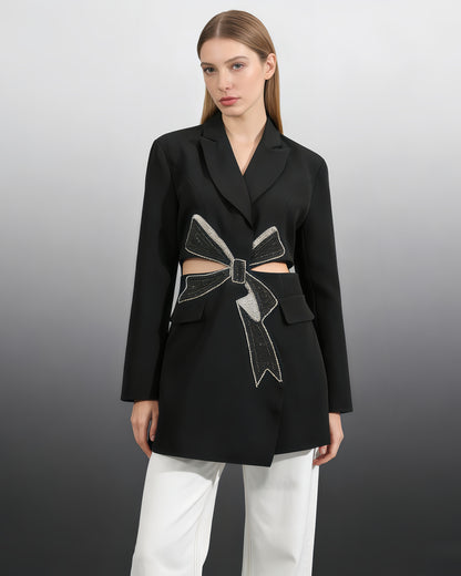 Black Crystal Bow Cutout Blazer