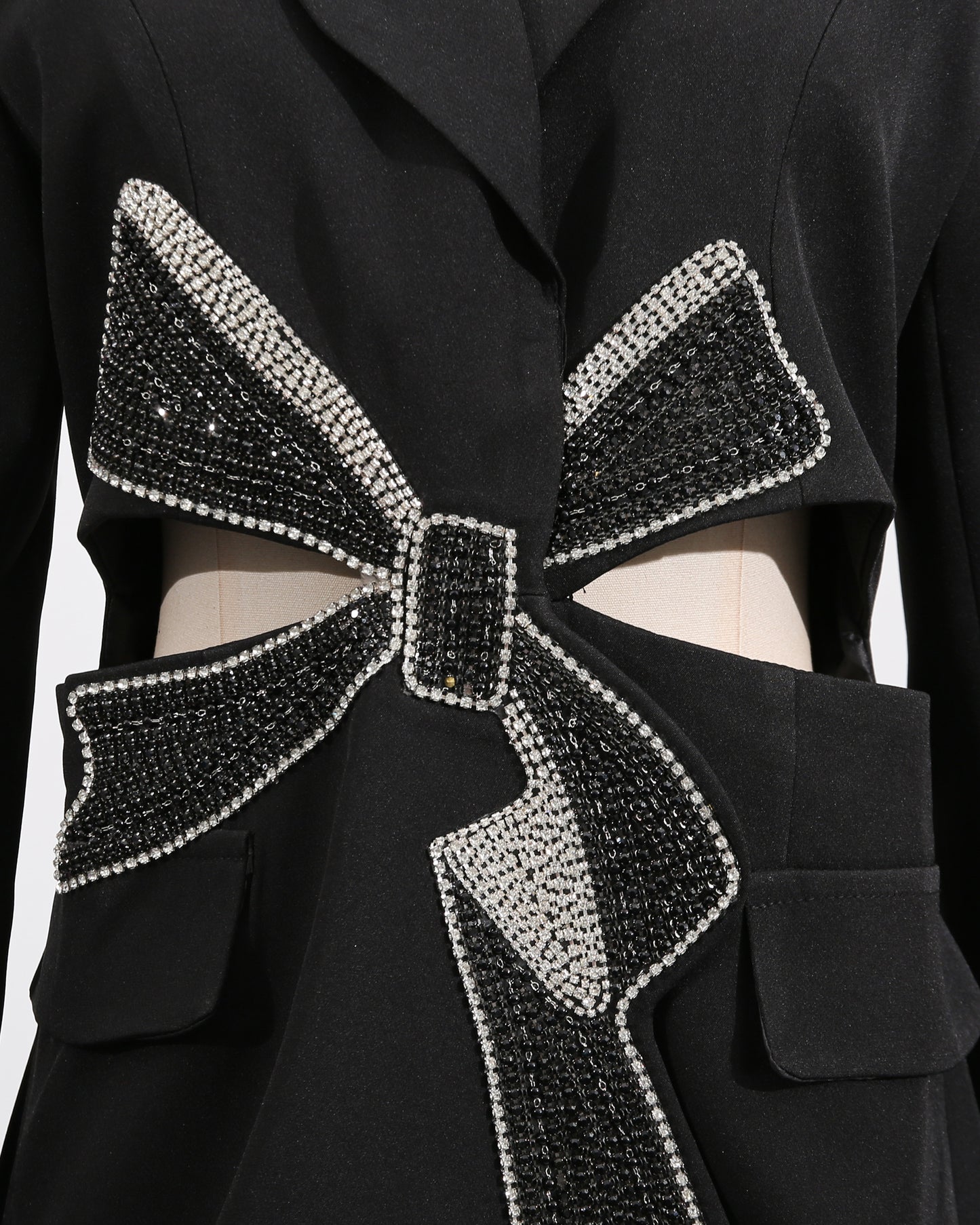 Black Crystal Bow Cutout Blazer