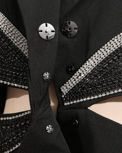 Black Crystal Bow Cutout Blazer