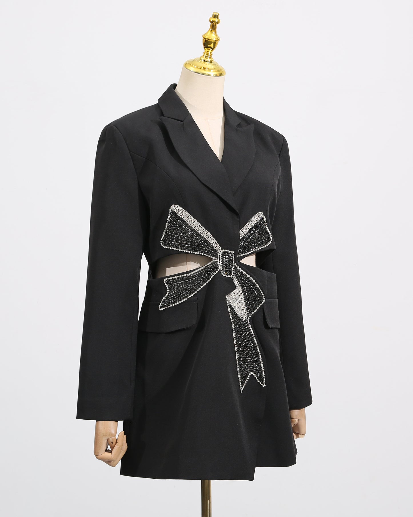 Black Crystal Bow Cutout Blazer