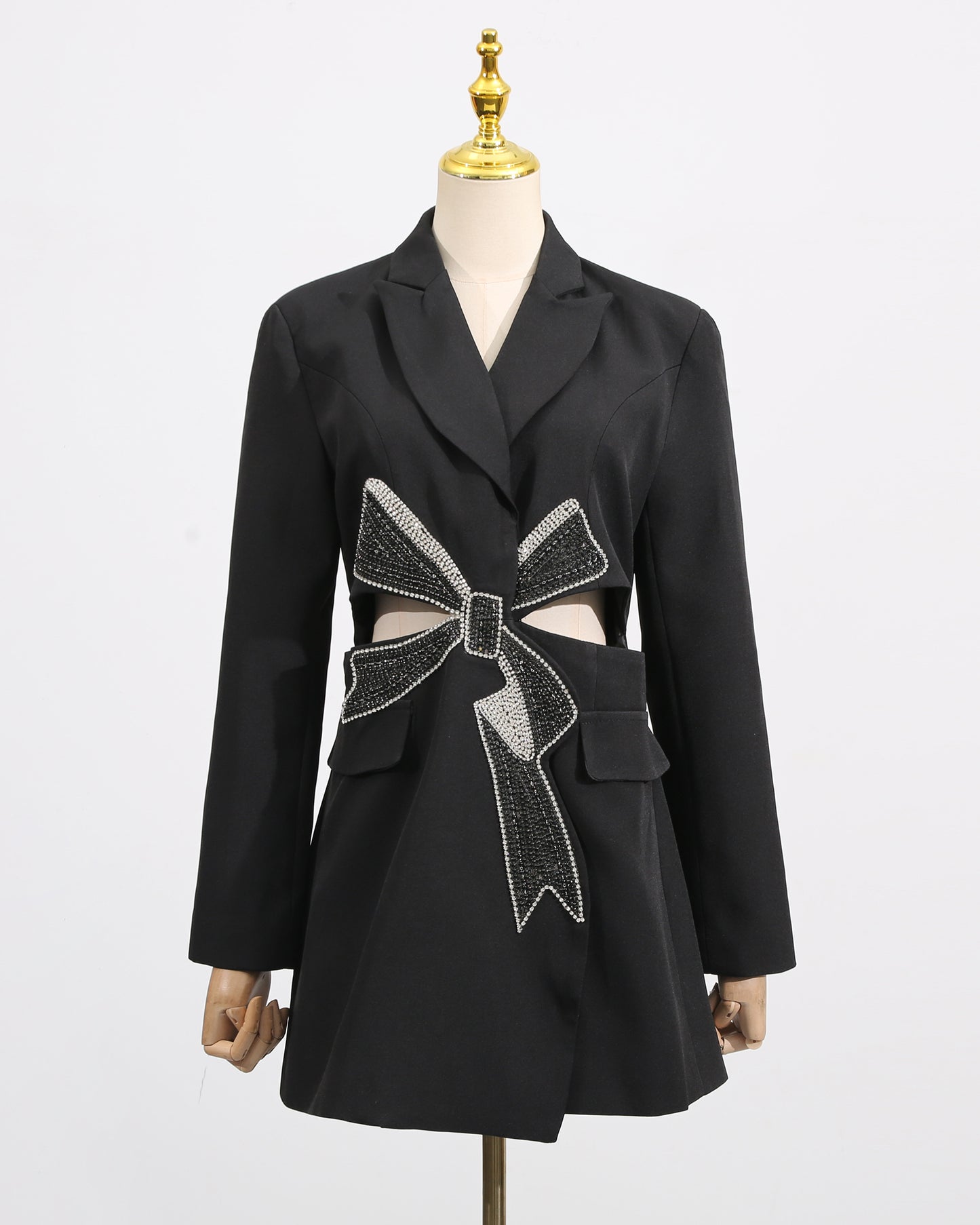 Black Crystal Bow Cutout Blazer