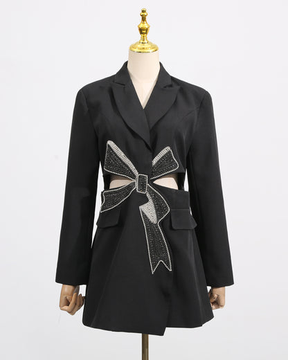 Black Crystal Bow Cutout Blazer