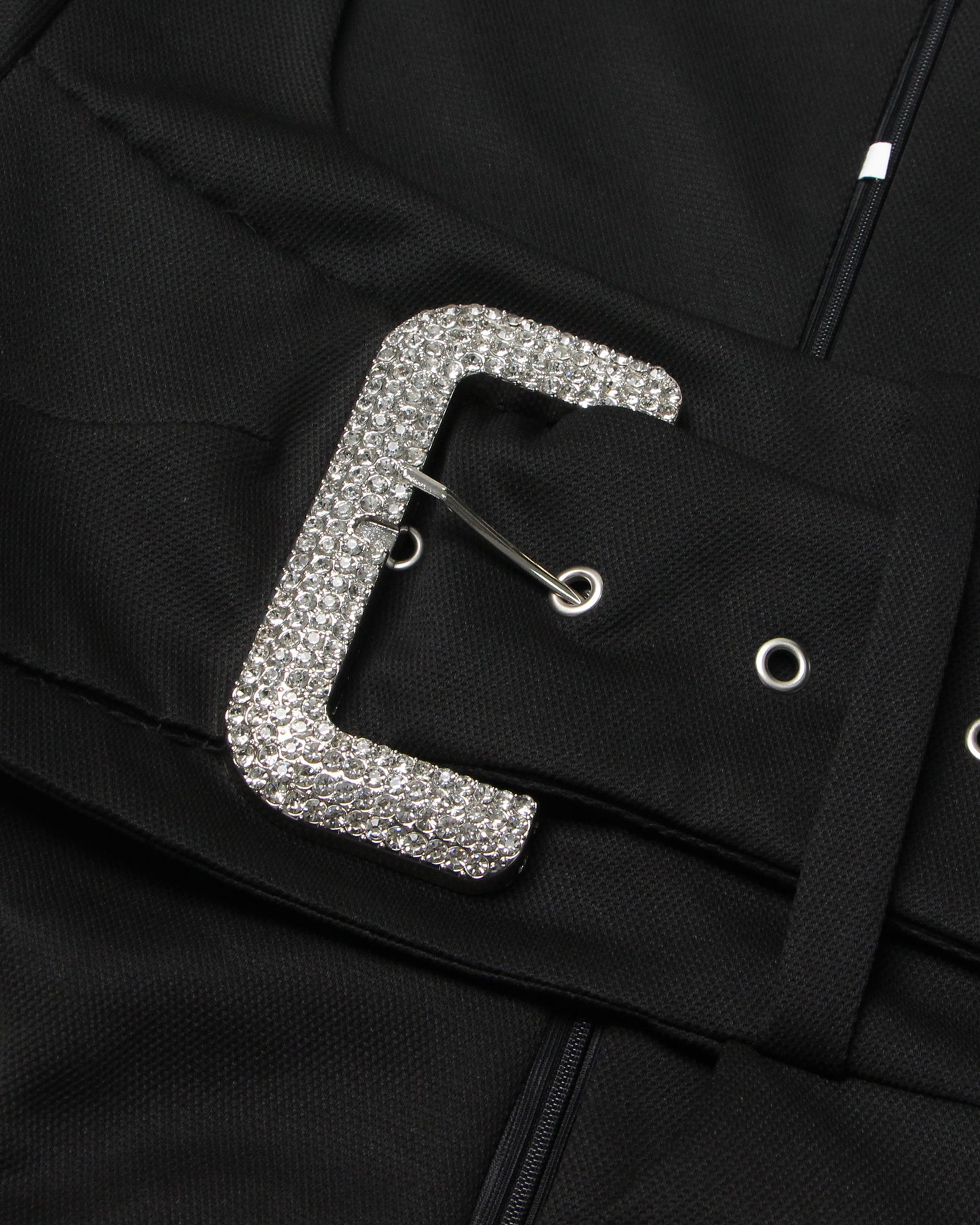 Black Crystal Buckle Cutout Bodysuit