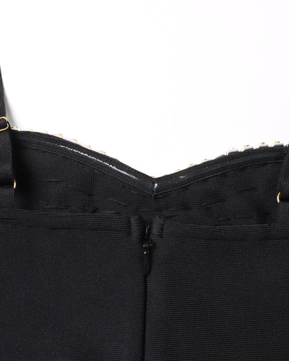 Black Crystal Mini Dress with Gloves