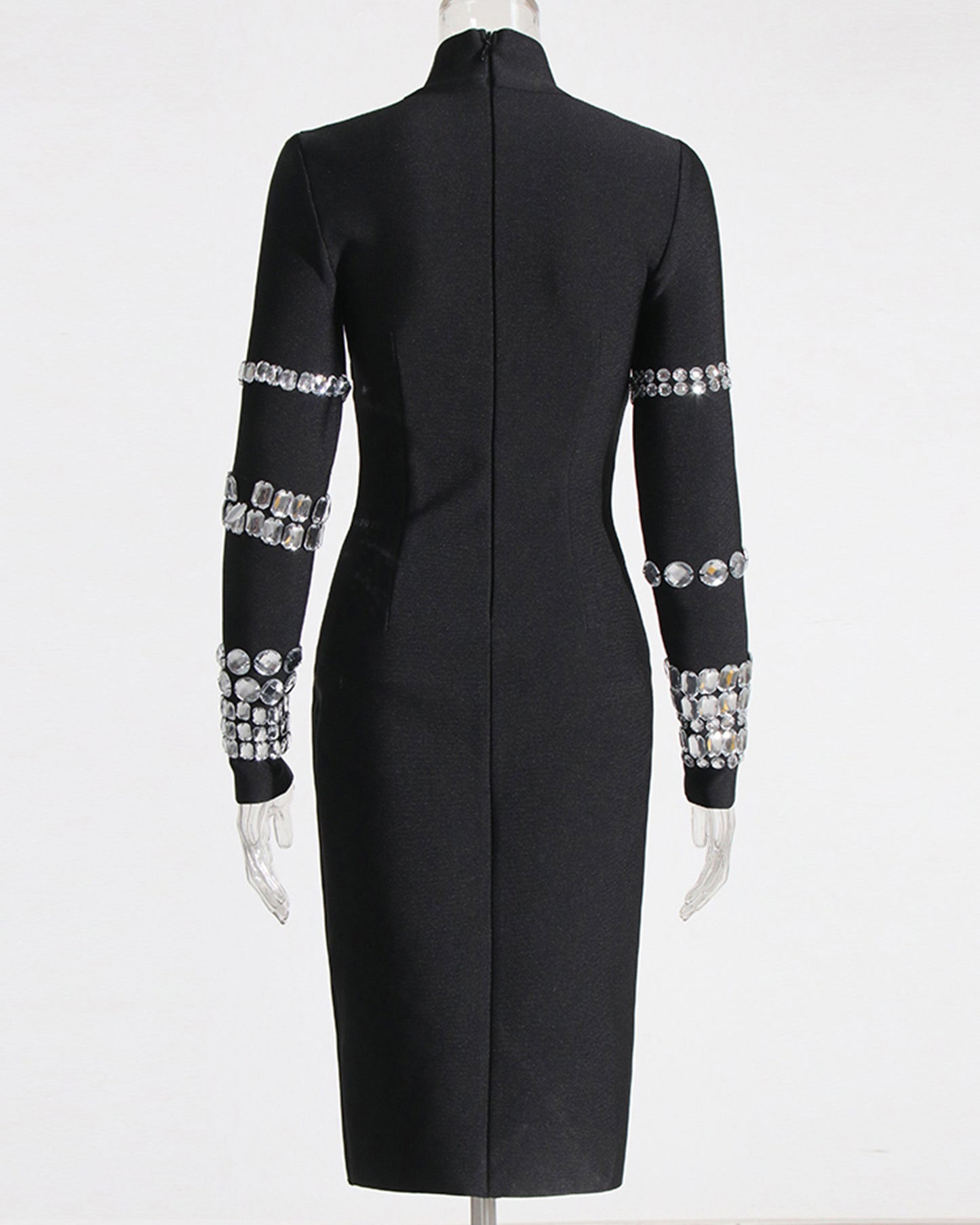 Black Crystal Mock Neck Midi Dress