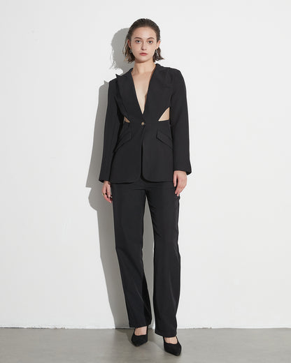 Black Cutout Blazer & Wide-Leg Pants Set