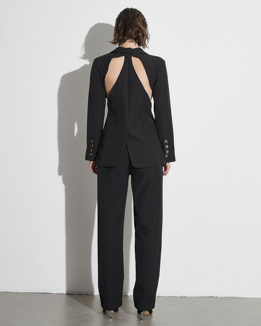 Black Cutout Blazer & Wide-Leg Pants Set