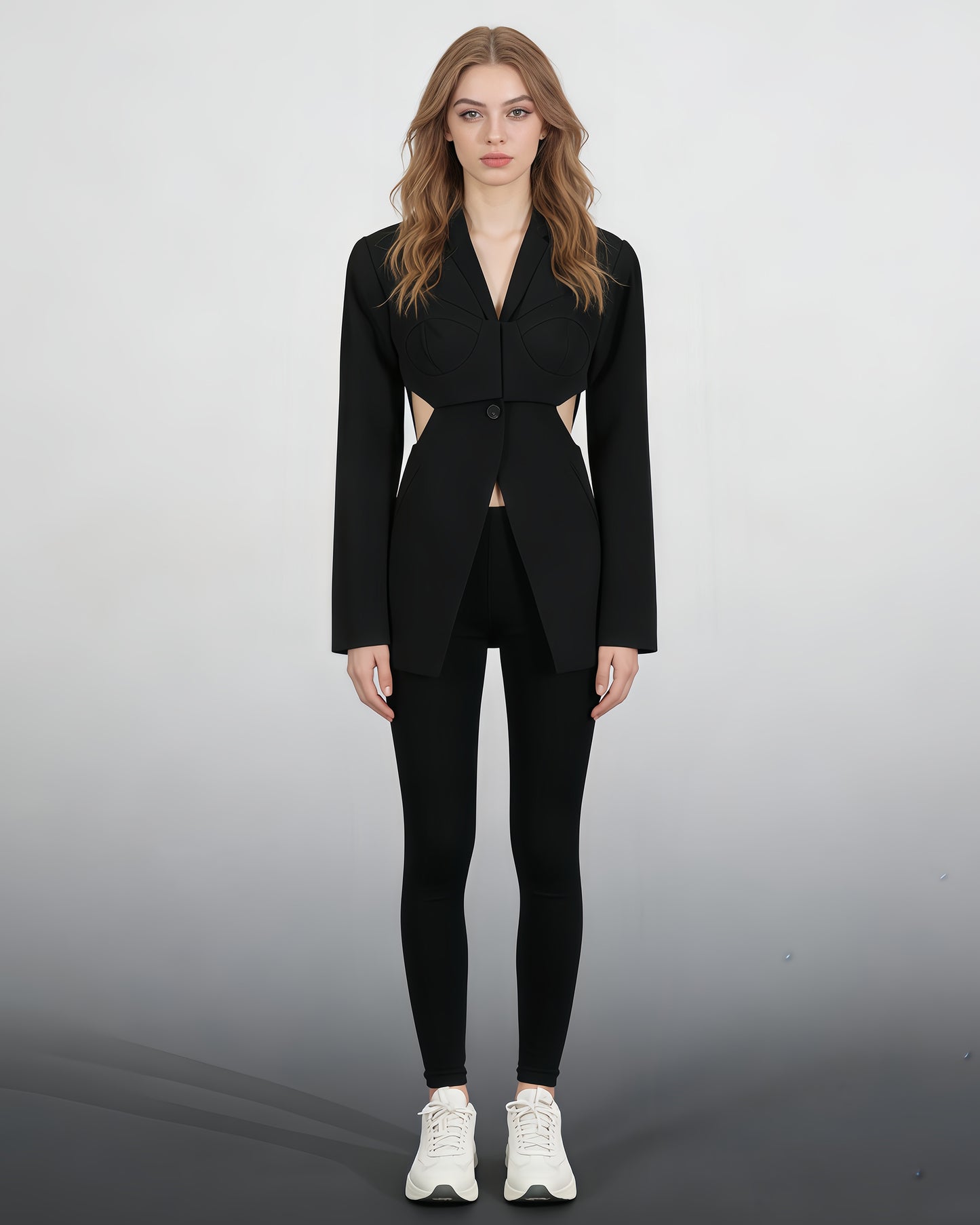 Black Cutout Solid Casual Bustier Blazer