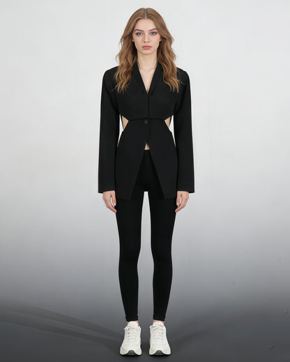 Black Cutout Solid Casual Bustier Blazer