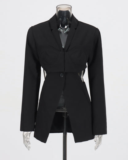 Black Cutout Solid Casual Bustier Blazer