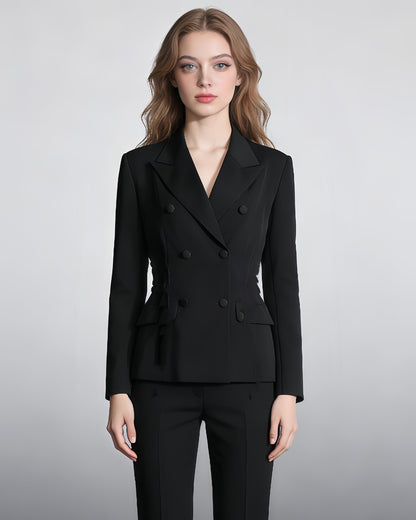 Black Double-Breasted Blazer Back Tassels
