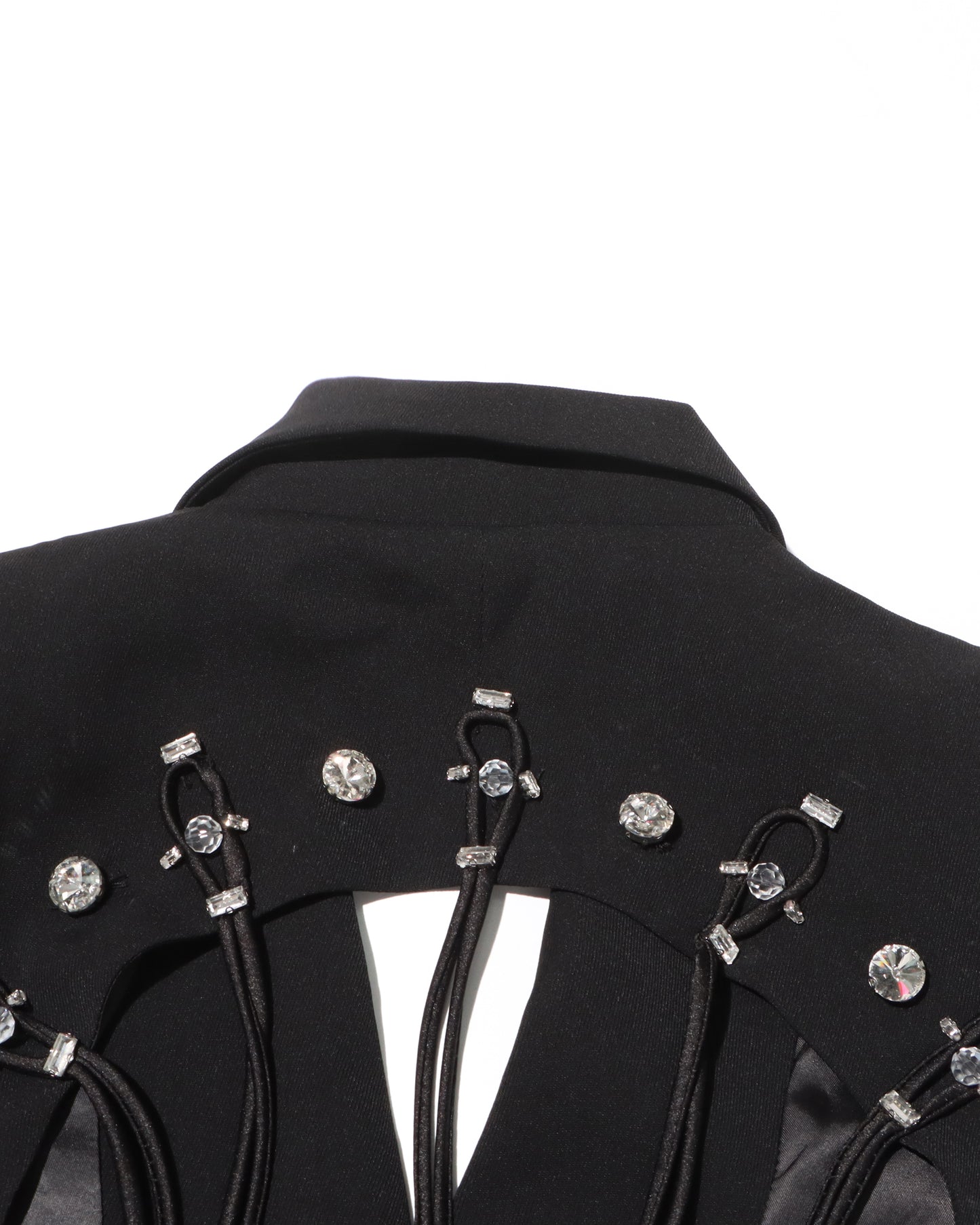 Black Double-Breasted Blazer Back Tassels