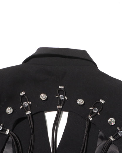 Black Double-Breasted Blazer Back Tassels