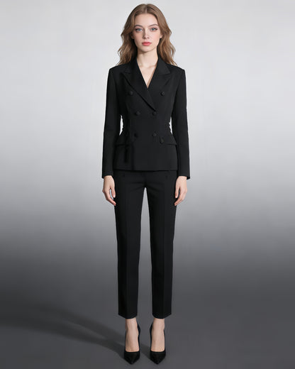 Black Double-Breasted Blazer Back Tassels