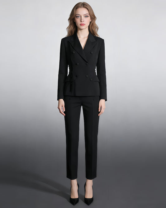 Black Double-Breasted Blazer Back Tassels