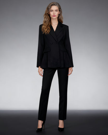 Black Double-Breasted Blazer with Dot Embellishments
