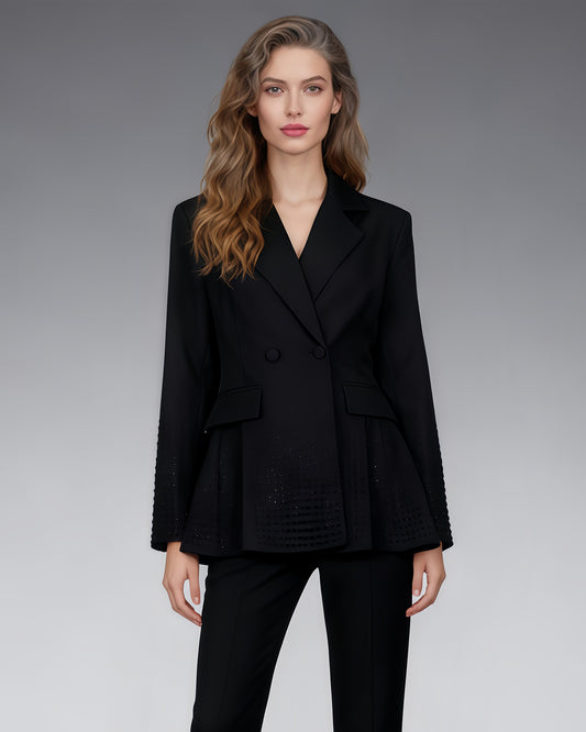 Black Double-Breasted Blazer with Dot Embellishments