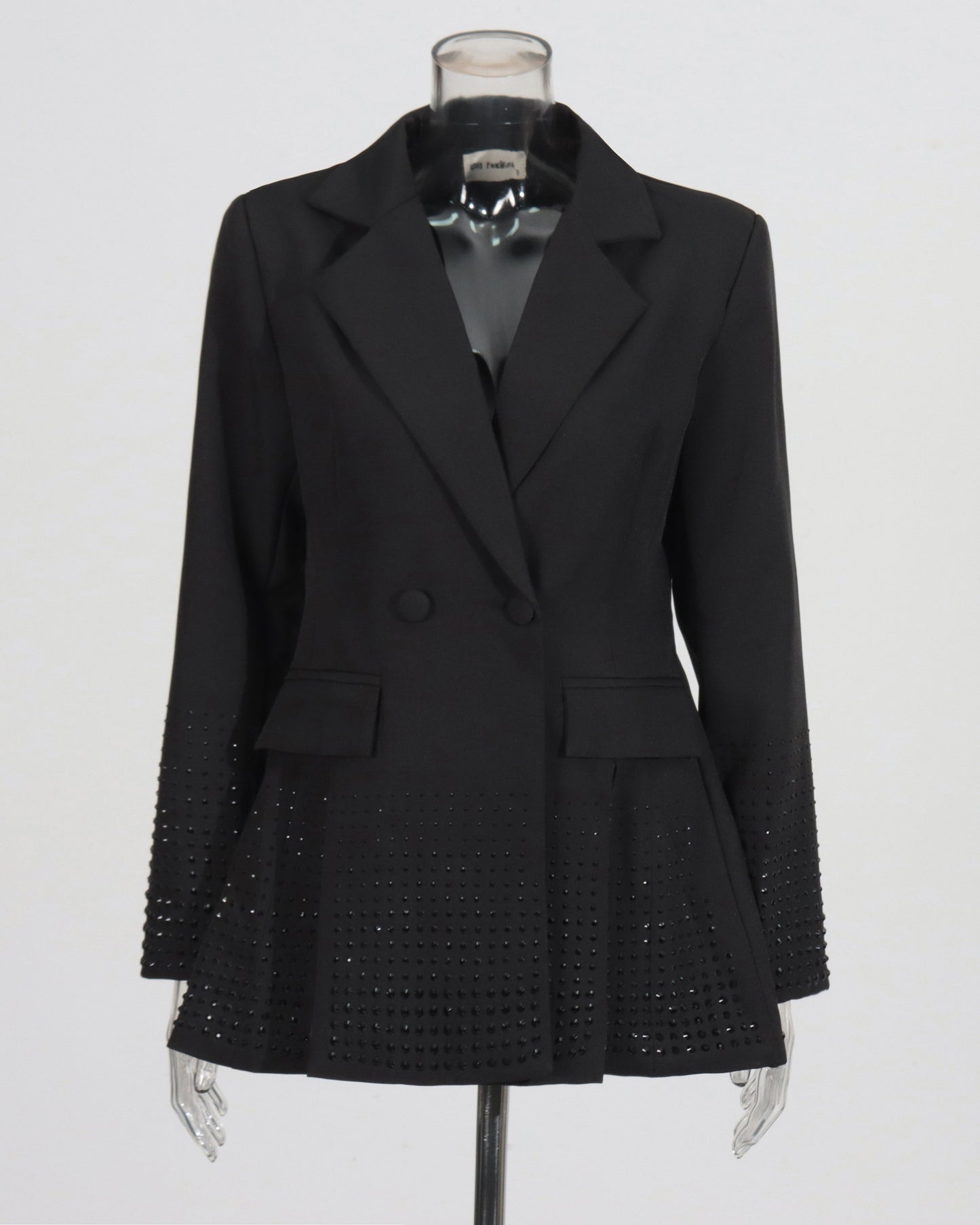 Black Double-Breasted Blazer with Dot Embellishments