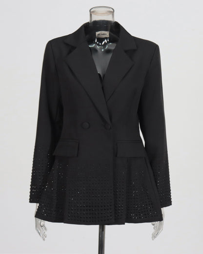 Black Double-Breasted Blazer with Dot Embellishments