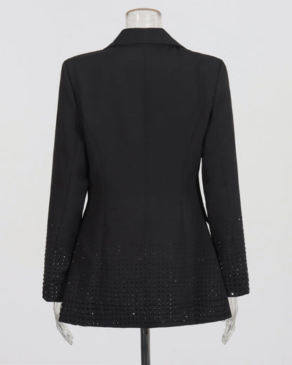 Black Double-Breasted Blazer with Dot Embellishments