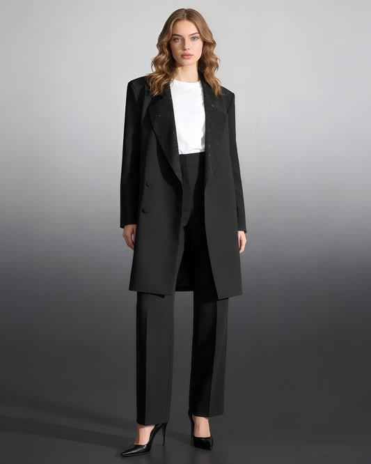 Black Double-Breasted Blazer with Sequin Lapels