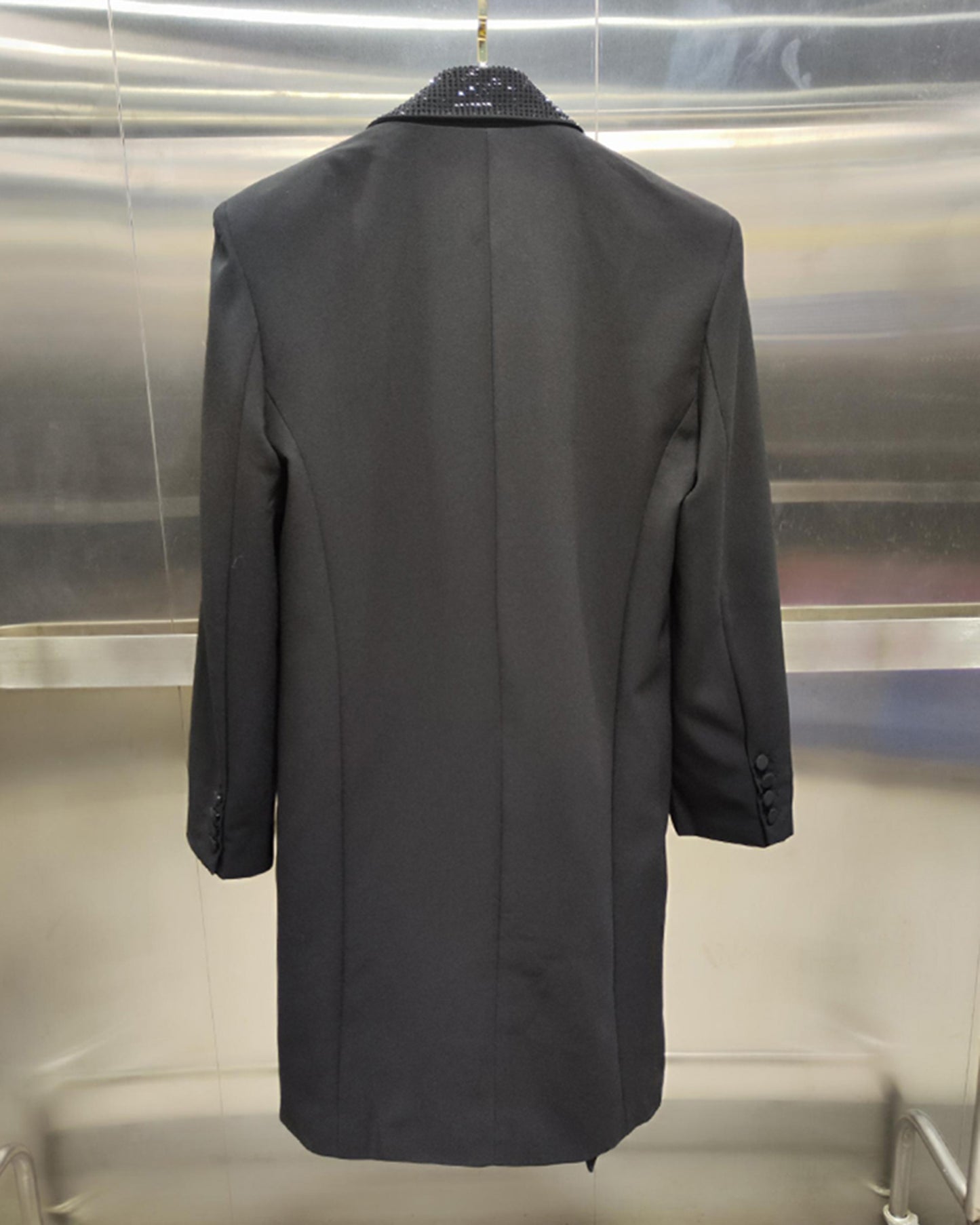 Black Double-Breasted Blazer with Sequin Lapels