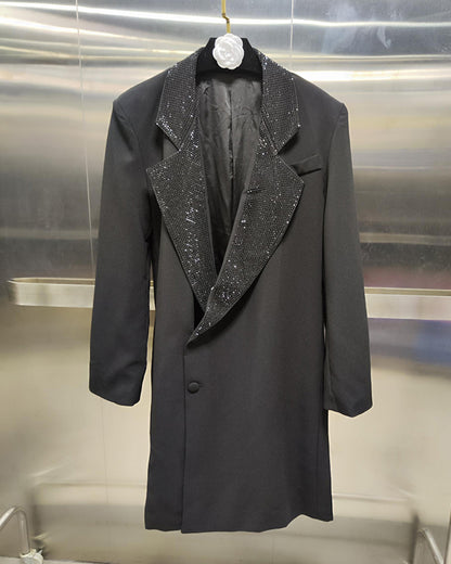 Black Double-Breasted Blazer with Sequin Lapels