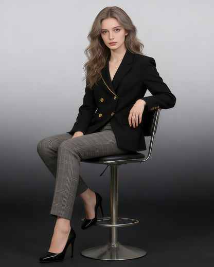 Black Double-Breasted Gold Button Blazer