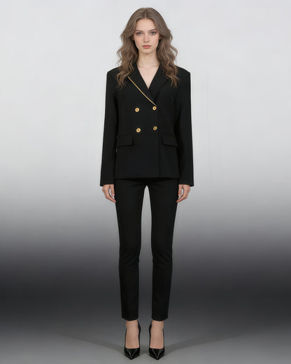 Black Double-Breasted Gold Button Blazer