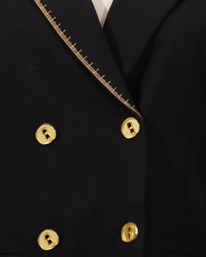 Black Double-Breasted Gold Button Blazer