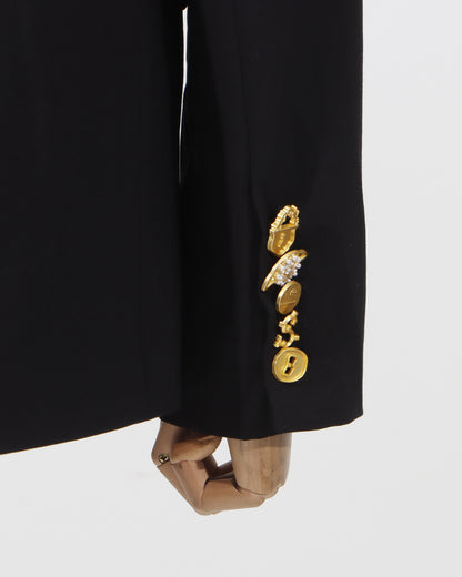 Black Double-Breasted Gold Button Blazer
