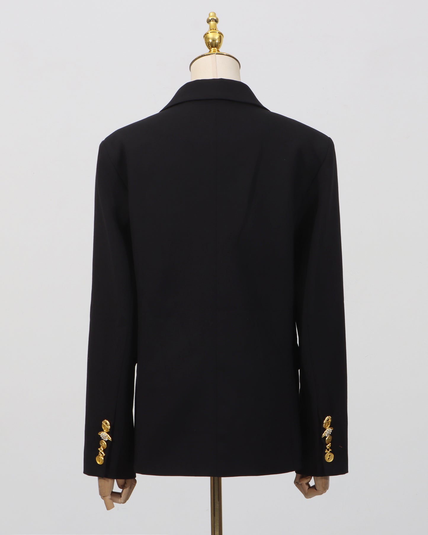 Black Double-Breasted Gold Button Blazer