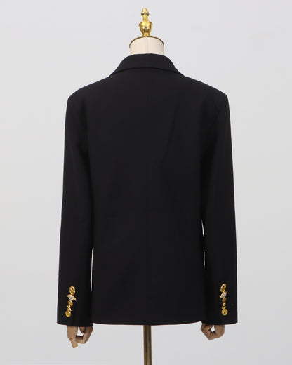 Black Double-Breasted Gold Button Blazer