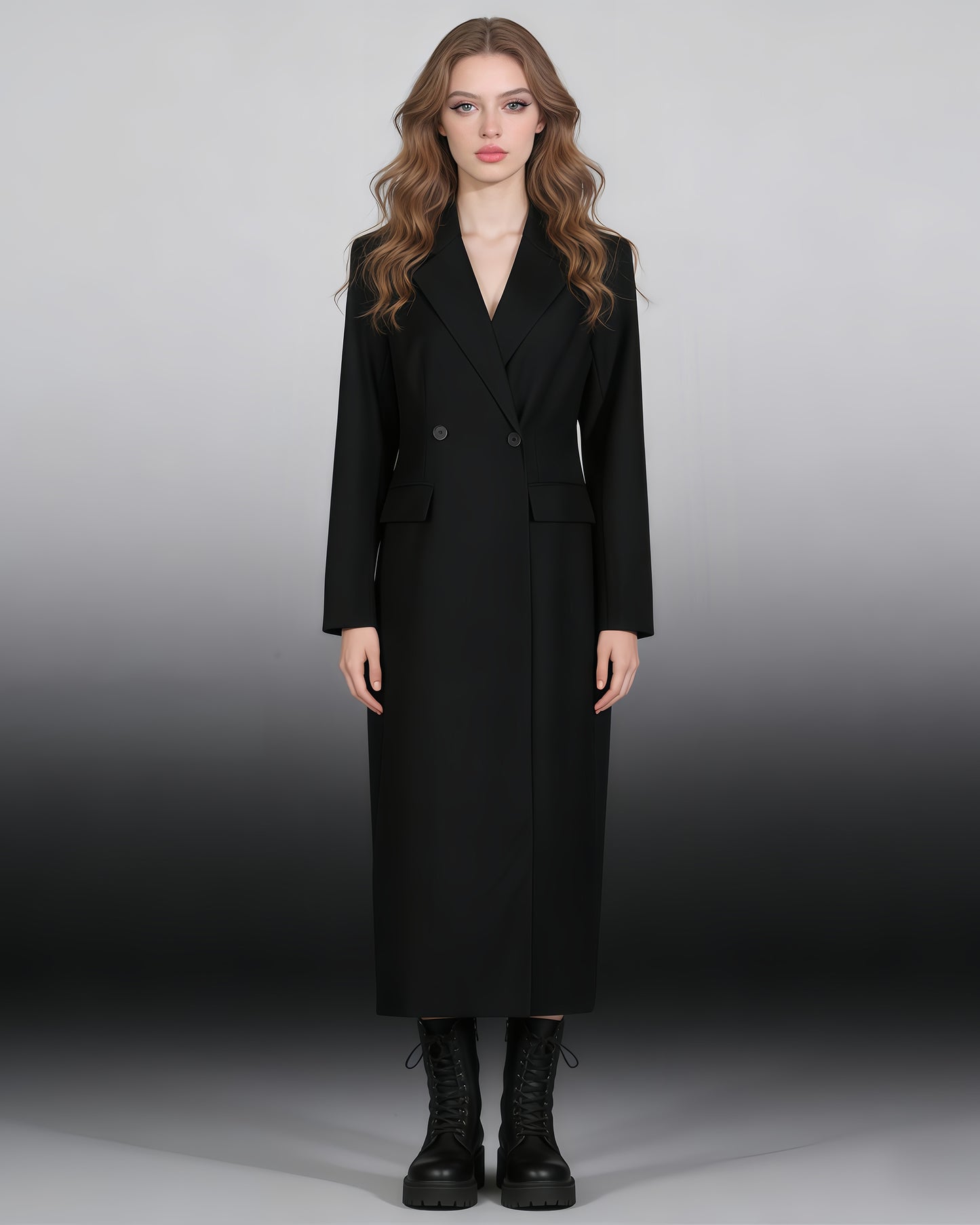 Black Double-Breasted Longline Blazer Coat