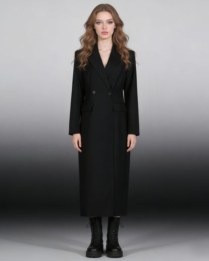 Black Double-Breasted Longline Blazer Coat