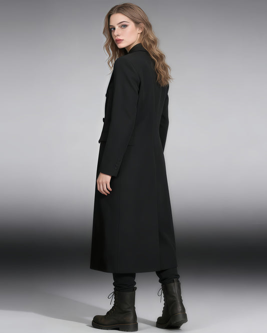 Black Double-Breasted Longline Blazer Coat