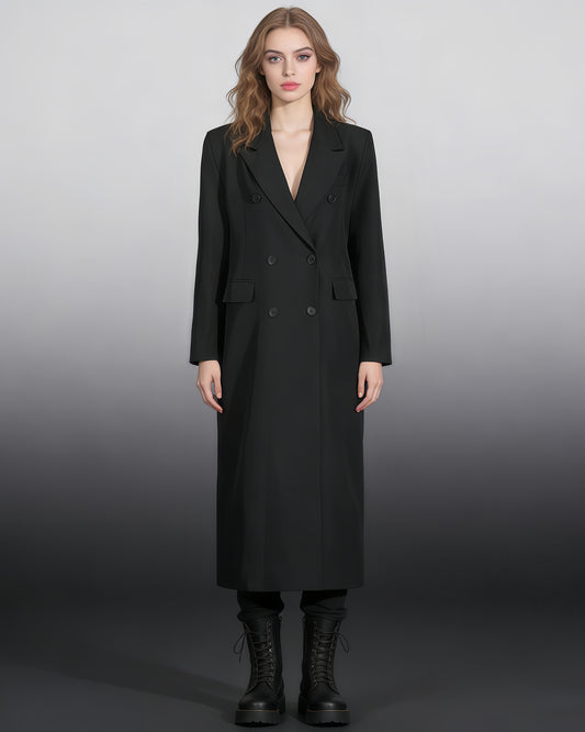 Black Double-Breasted Longline Blazer Coat