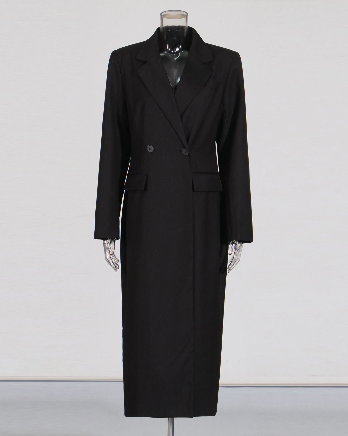 Black Double-Breasted Longline Blazer Coat