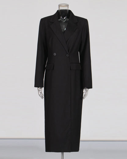 Black Double-Breasted Longline Blazer Coat