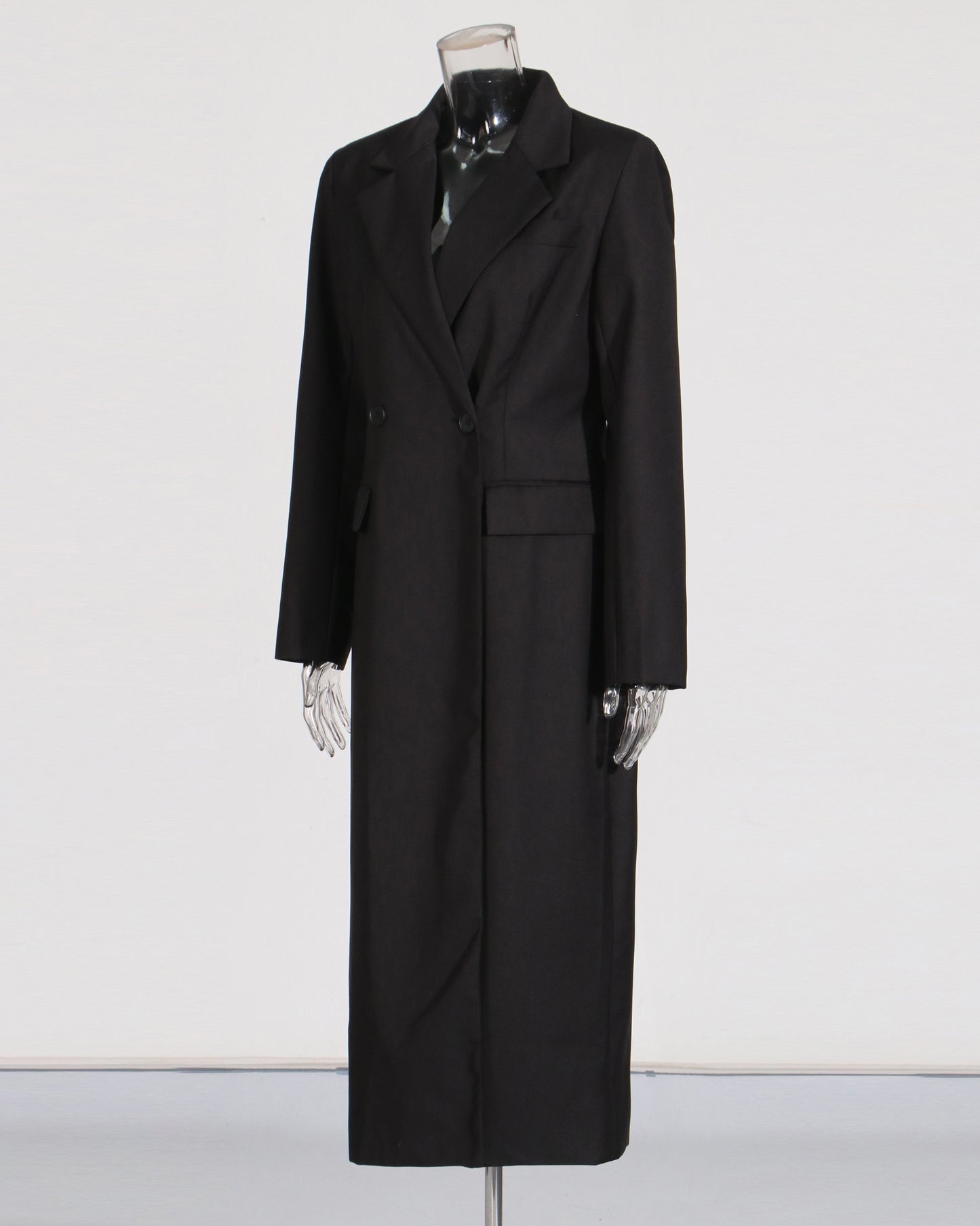 Black Double-Breasted Longline Blazer Coat