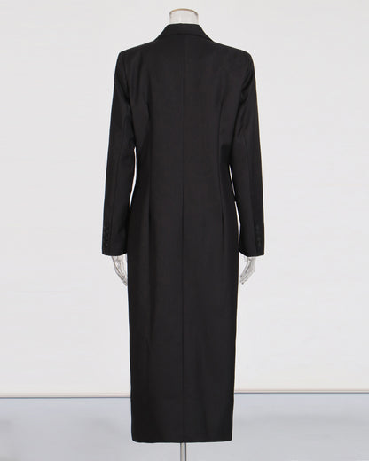 Black Double-Breasted Longline Blazer Coat