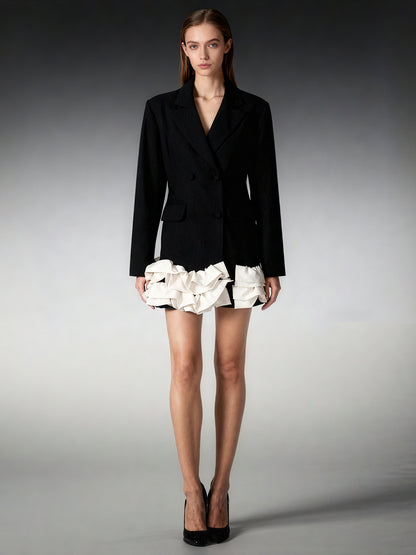 Black Double-Breasted Ruffle Hem Mini Dress